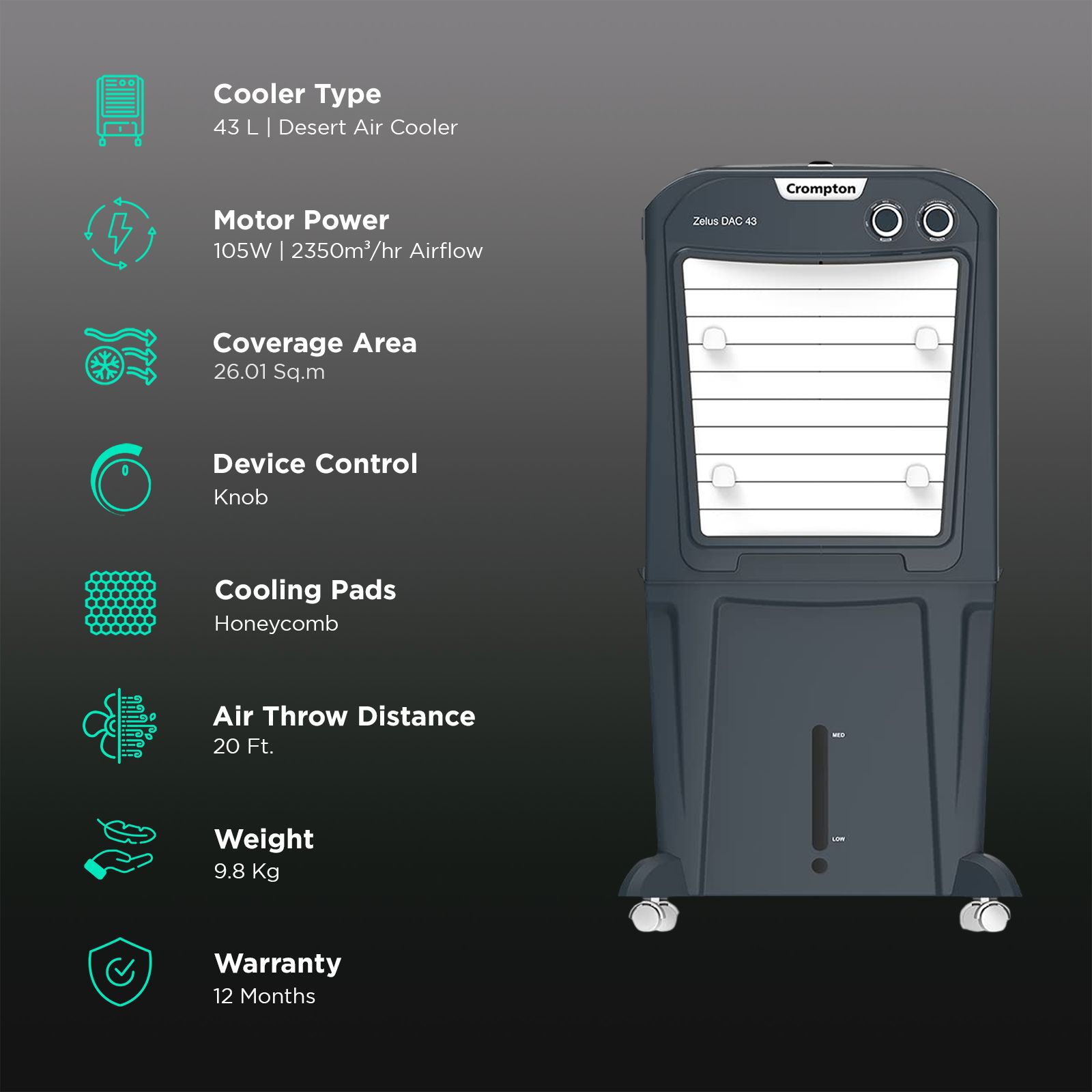 Ambassadeur2000C（EF） Buy Crompton Zelus DAC 43 Litres Mini Desert Air Cooler with